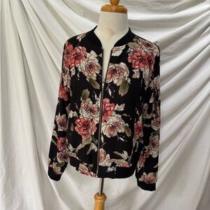 Sanctuary Black Floral Silky Bomber Jacket L